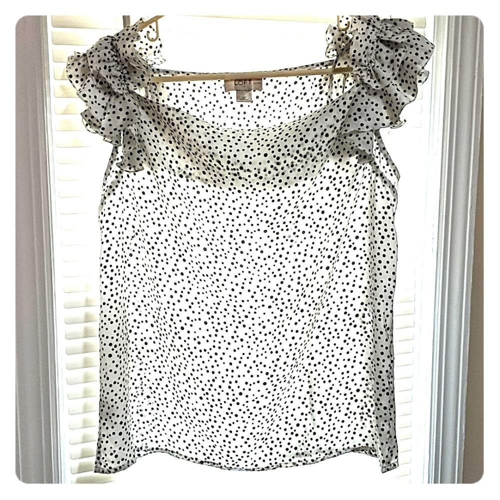 Loft top with ruffle sleeves and polka dots